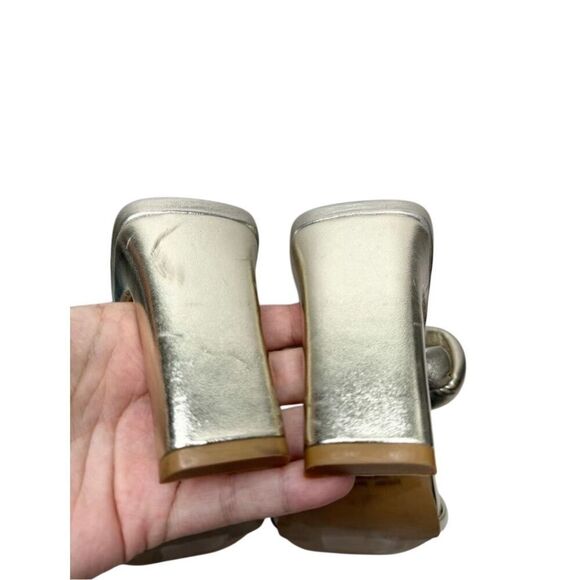 Open Edit Sandals Size 6.5 Gold Metallic Twisted Double Strap‎ Slip On Heels - Picture 8 of 9